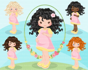 Cute Mother and Baby cartoon Clip-art INSTANT DOWNLOAD #PNCL200703 Cute cartoon clip-art Commercial Use