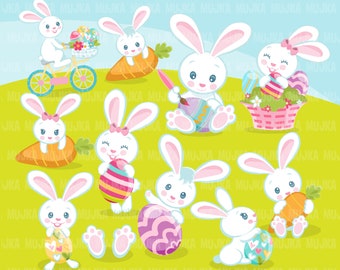 Easter Bunny Clipart. Scavenger hunt, egg painting, carrots, spring illustration, Holiday, commercial use clip art, graphics, Rabbit feet