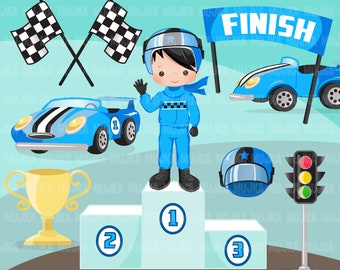 Car Racing Clipart Blue. Formula 1 graphics, race flag, finish line, race car, team clip art, planner sticker, racing helmet, golden cup