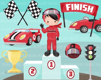 Car Racing Clipart. Formula 1 graphics, race flag, finish line, race car, read team clip art, planner sticker, racing helmet, golden cup