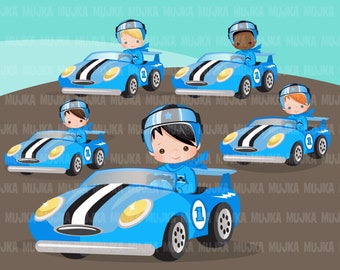 Car Racing Clipart. Race car driver Formula 1 graphics, boys birthday blue team clip art,  , Sublimation Designs, F1 racing