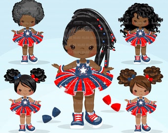 4th of July Tutu Clipart. Independence day Glitter tutu, modern outfits, jean overalls, fashion kids, commercial use clip art, little girl