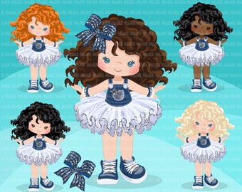 Denim and Diamonds Tutu Clipart. Glitter tutu, modern outfits, jean overalls, fashion kids, sport boot, commercial use clip art, little girl