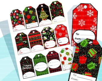 Christmas tags, printable Christmas gift tags, digital gift tags, santa digital stickers, traditional Christmas stickers, christmas tags png