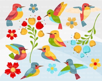 Hummingbird Clipart, colorful spring birds, valentine's day, easter graphics, flowers  Sublimation Designs digital PNG clip art