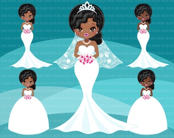 Black Bride PNG clipart, print and cut, wedding graphics, afro girl, african woman, bridal PNG clip art