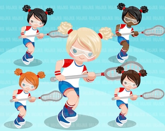 Lacrosse Clipart graphics, girls lacrosse player characters, stickers, Sublimation Designs, school activity clip art