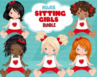 Valentine Clipart, little girls bundle, sisters, friends sublimation, Valentine's Day gifts, Sublimation Designs graphics, png clip art