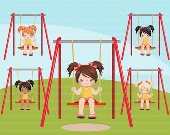 Playground Clipart, girl swinging, outdoors park swing graphics, Sublimation Designs Png clip art