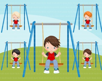 Playground Clipart, boy swinging, outdoors park swing graphics, Sublimation Designs Png clip art