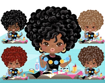 Afro woman crafter PNG clipart with scrapbooking graphics African-American girl, print and cut T-Shirt Designs, Black Girls clip art