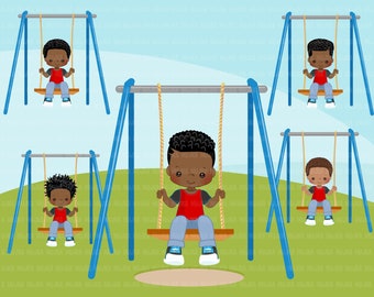 Playground Clipart, black boy swinging, outdoors park swing graphics, Sublimation Designs Png clip art