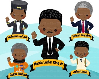 Black history clipart, black history figures Martin Luther King Jr, Nelson Mandela, Muhammad Ali, John Lewis, Juneteenth clip art PNG