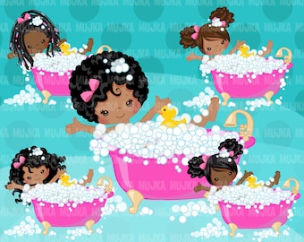 Spa clipart, spa birthday party, black girl birthday graphics, bubble bath, sublimation print and cut Sublimation Designs Png clip art