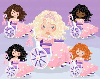 Princess clipart, Special Needs designs, Wheelchair princess, pink princess crown, girl png graphics, sublimation designs, princess png