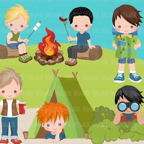 Black Boy Scouts Camping Clipart Campground Campfire Tent - Etsy