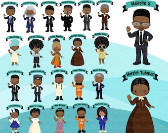 Black history figures clipart bundle, Malcolm X, Kamala Harris, Barack Obama, Ruby Bridges, Mae Jemison, Juneteenth clip art PNG