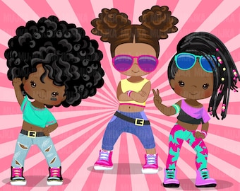 Afro black Hip hop dancer girls clipart, fashion, break dance, rapping characters, digital black girl sublimation clip art