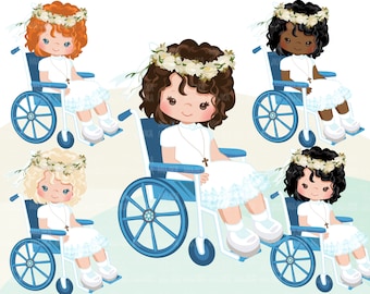First Communion clipart, Special Needs designs, Wheelchair clipart, holy communion, girl png graphics, disable, christian graphics