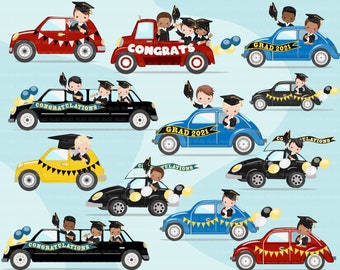 Drive by Graduation parade clipart, boys quarantine grads party, drive through, grad parade, limousine, class of 2021 graphics, PNG clip art