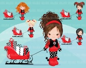 Christmas Clipart, girl with Sled, Christmas kids, Noel graphics, Holiday characters, png sublimation clip art