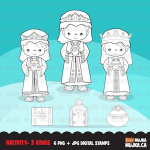 Sellos digitales de la Natividad, linda ilustración religiosa en blanco y negro, gráficos para colorear de los 3 reyes, arte cristiano de la natividad, historia bíblica