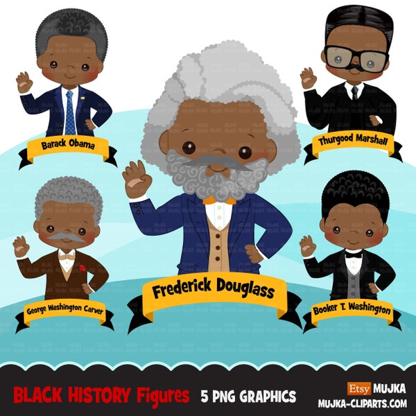 Black history clipart, black history male figures Frederick Douglass, Barack Obama, George Washington Carver, Juneteenth clip art PNG