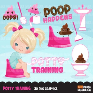 Zindelijkheidstraining clipart, badkamer beloningsstickers, peuter beloning afbeeldingen, kak clipart, kawaii kak, lerarenopleiding illustraties, meisje png