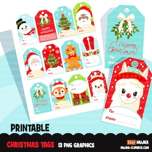 Druckbare Weihnachtsgeschenkanhänger, Weihnachtsgeschenkanhänger Clipart, Noel Grafiken, Urlaubsanhänger, Weihnachtsmannanhänger, png druckbar
