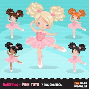 Ballerina Clipart, Ballett Figuren, schwarze Karte machen, Keks, tanzendes rosa Tutu, Tänzerinnen Clip Art Grafik
