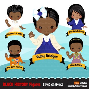 Black history clipart, black history figures Kamala Harris, Nina Simone, Ruby Bridges, Mae Jemison, Juneteenth clip art PNG