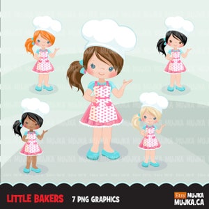 Clipart de cozimento. Personagens fofinhos de padeiro, tarefas de cozinha, festa de confeitaria, bolo, espátula, confeiteiro, gráficos de biscoitos, clipart divertido de confeitaria