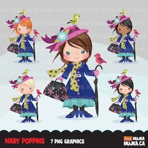 Mary Poppins-verhalenboek clipart. Leuk personage, Londen, Engeland, grafisch, illustraties sublimatieontwerpen