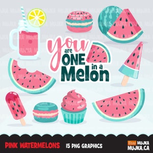 Pink Melon Clipart, Watermelon graphics, one in a melon, popsickle, cupcake, macaroon, watermelon juice graphics, commercial use clip art