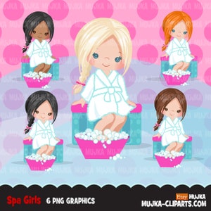 Clipart spa, graphiques clipart party girl, salle de bain, vernis à ongles, graphiques d'anniversaire de spa, clipart sublimation designs