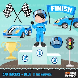 Autorace clipart blauw. Formule 1-graphics, racevlag, finishlijn, raceauto, teamclipart, plannersticker, racehelm, gouden beker