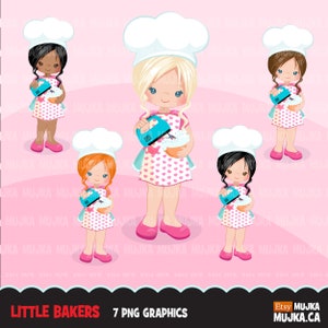 Backen Clipart. Niedliche Bäckerfiguren, Koch Illustration, Backparty, Kuchen, Pfannenwender, Konditor, Cookie Grafiken, Backspaß Clip Art