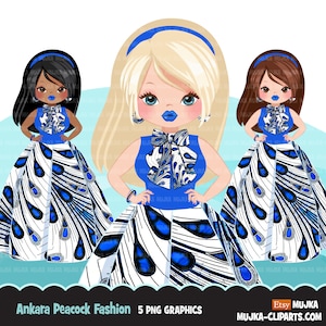 Clipart donna PNG, papillon e gonna con stampa pavone Ankara, grafica di moda tessuto sorority zeta boss ragazza clip art PNG