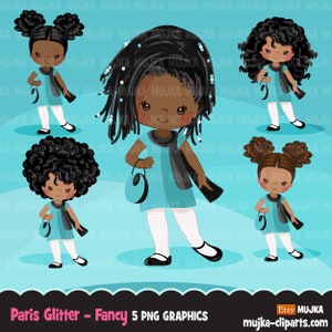 Clipart Paris, Paris Black Girls bleu sarcelle scintillant, mode, shopping français, tea party, baby shower, graphismes d'anniversaire