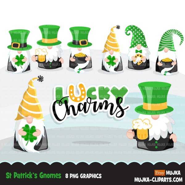 St Patricks Day Gnomes  Clipart, Lucky Irish, pot of gold, clover, beer, Irishman graphics, Sublimation Designs PNG clip art