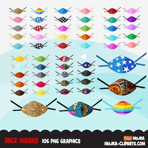 Face mask clipart, virus prevention face masks for Mujka characters, medical, hospital print and cut PNG digital Designs