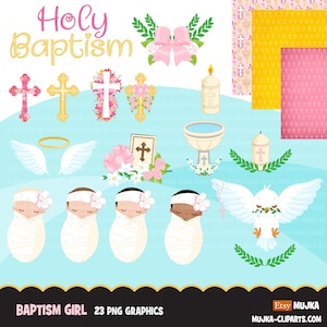 Taufe Clipart, Taufe Mädchen Clipart, Taufe Sublimationsentwürfe, heilige Taufe png, Baby Clipart, religiöse Clipart, christliche Designs png