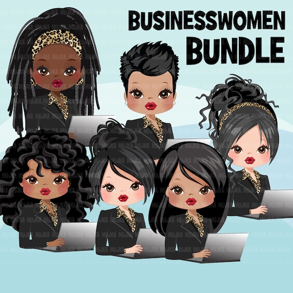 Businesswoman png, business clipart bundle, boss babe png, black boss png, afro girl png, latino woman PNGs, shop logo, laptop girl png