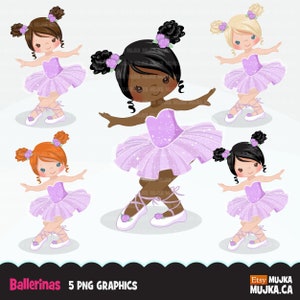 Ballerina Clipart, chic Ballett Charakter, schwarz, Karten machen, Planer Aufkleber, Keks, tanzende Mädchen, LILA Tutu, Tänzerinnen, Mädchen