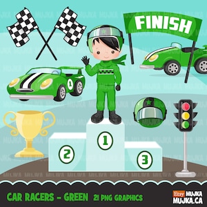 Car Racing Clipart für Jungen Formel 1 Grafiken, Rennflagge, Ziellinie. Rennauto, grünes Team Clip Art, Planer Sticker, Rennhelm, Tasse