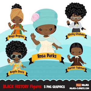 Black history clipart, black history figures Maya Angelou, Rosa Parks, Shirley chisholm, Harriet Tubman, Juneteenth clip art PNG