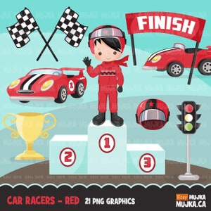 Auto Racing Clipart. Formel 1 Grafiken, Rennflagge, Ziellinie, Rennauto, Team lesen Clip Art, Planer Sticker, Rennhelm, goldener Pokal