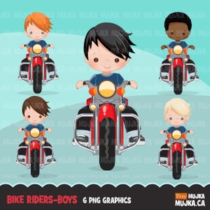 Biker Boys Clipart, süße Jungs fahren Harley Fahrrad, Abenteuer, Natur, Motorrad, Grafik, Clip Art, Sublimation Designs Sublimation png