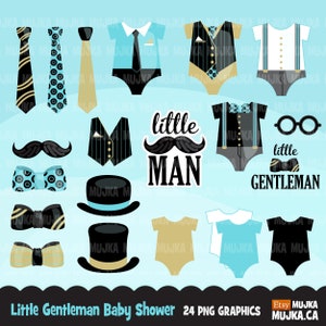 Gentleman, kleiner Mann Clipart, Babyparty Grafik. Vatertags Illustration mit Body, Krawatte, Schleife, Schnurrbart, Zylinder & Schriftzug