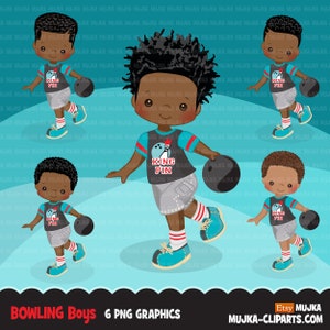 Bowling Clipart, King Pin Sommer, Retro Geburtstagsparty Printables, schwarze Jungen Png Grafiken